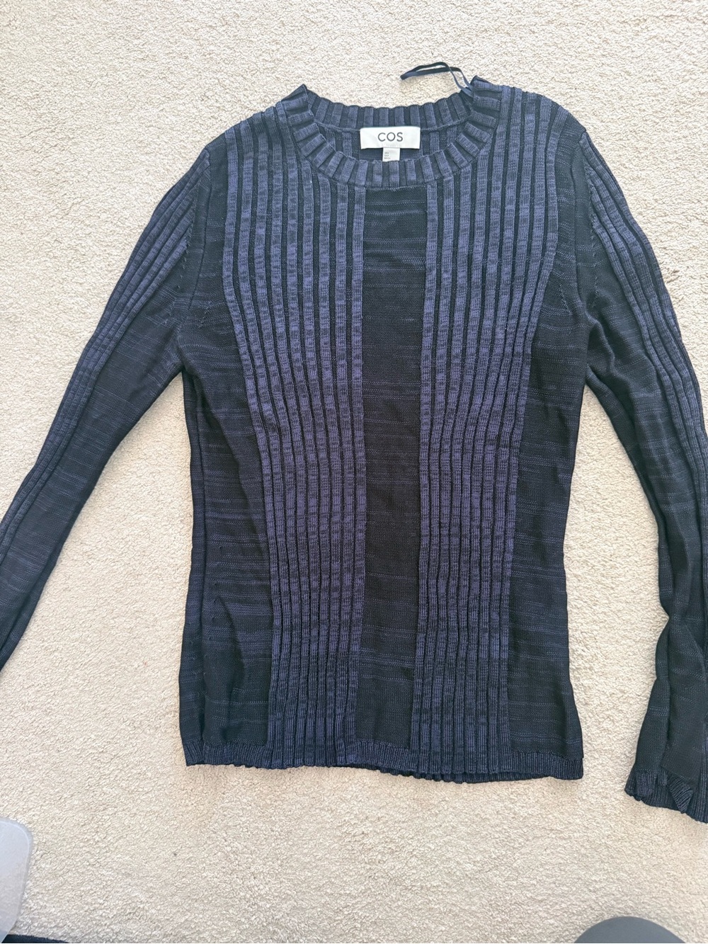 COS Navy Ribbed-Panel Crewneck Sweater - Picture 2 of 3